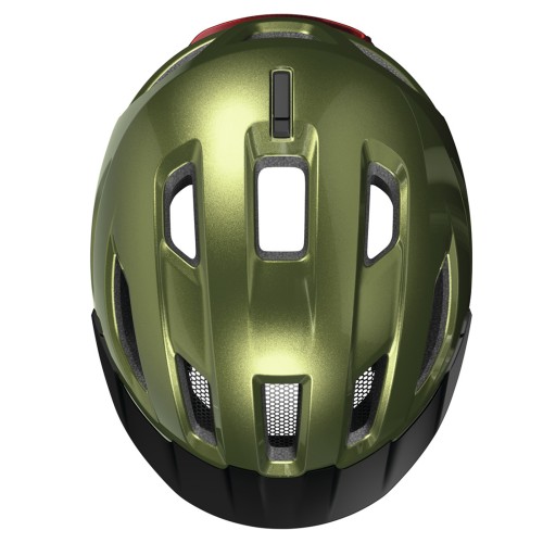 Casco de bicicleta Abus Urban-I 4.0 color verde pimienta con luz trasera recargable.