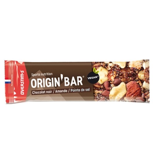 Barretta energetica Overstims Origin'bar al cioccolato fondente e mandorle