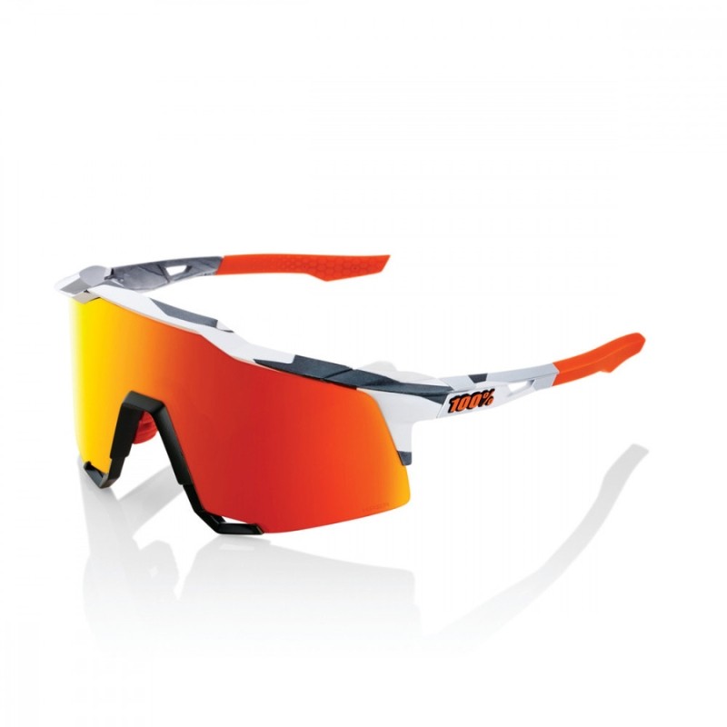 100% Speedcraft Soft Tact Gray Camo Cycling Glasses - Hyper Red