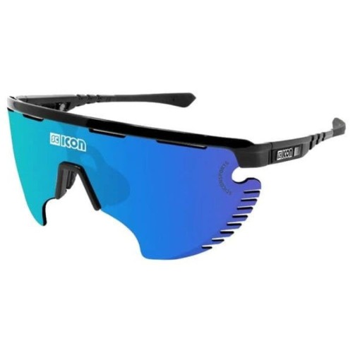 Óculos de Ciclismo Scicon Aerowing Lamon - Preto Brilhante / Azul Multiespelhado