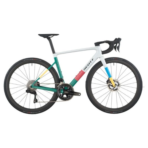 Bicicleta de estrada Scott Addict RC Pro 2026 em carbono – Cinza Beluga / Verde Costeiro